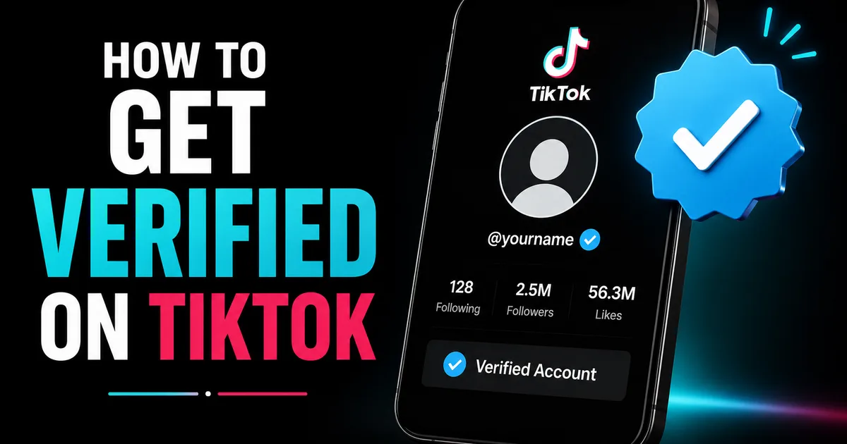 How to Get Verified on TikTok in 2026 Illustrated BoostHill guide titled How to Get Verified on TikTok, showing a TikTok profile with a blue verified checkmark badge