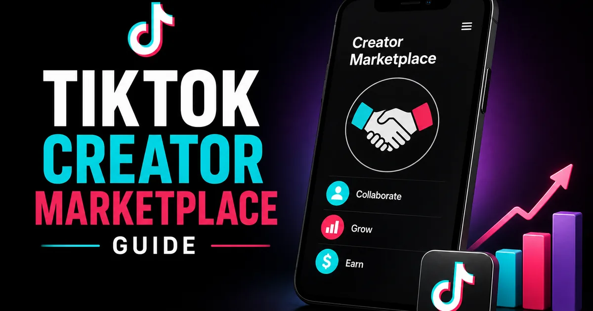 TikTok Creator Marketplace: A 2026 Guide for Creators and Brands Illustrated BoostHill guide to the TikTok Creator Marketplace, showing a phone with collaborate, grow and earn options for creators and brands
