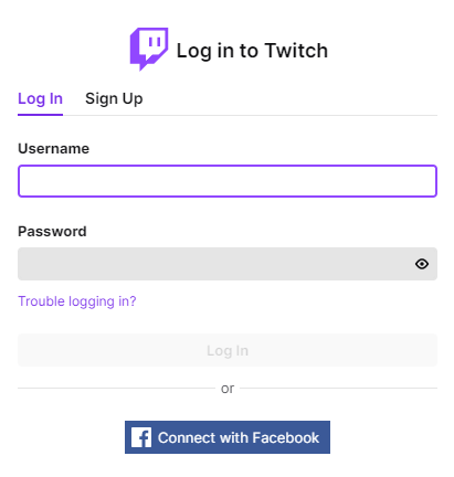 twitch login screen