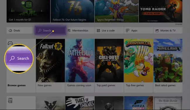 Click "search" button to download twitch streaming App in XBOX