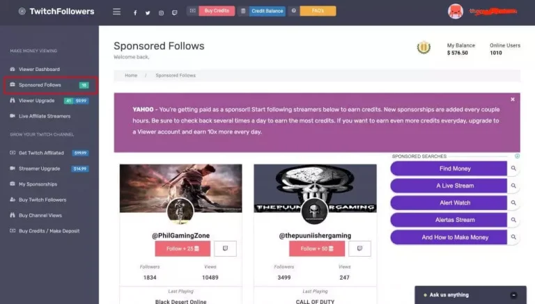 Twitch Sponsored Follows