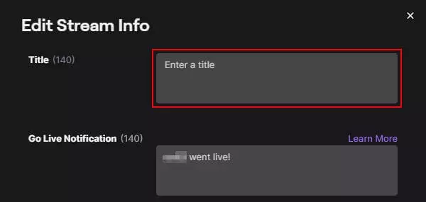 enter the stream title on twitch