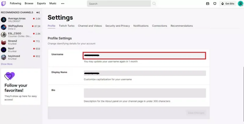 Steps to Change Twitch Name