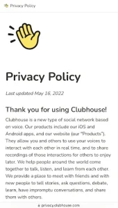 clubhouse privacy policy