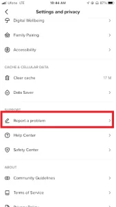 tiktok setting report a problem