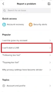 cant start live oan tiktok