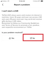 cant start live on tiktok