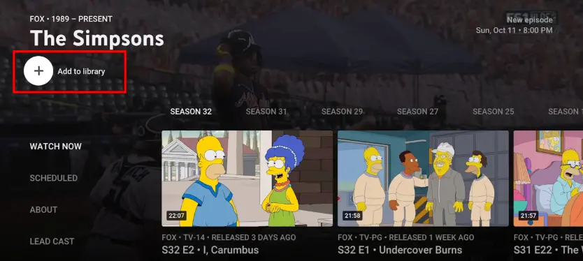 youtube tv add to liberary