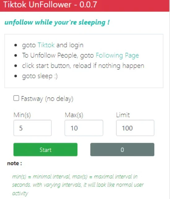 tiktok unfollower settings