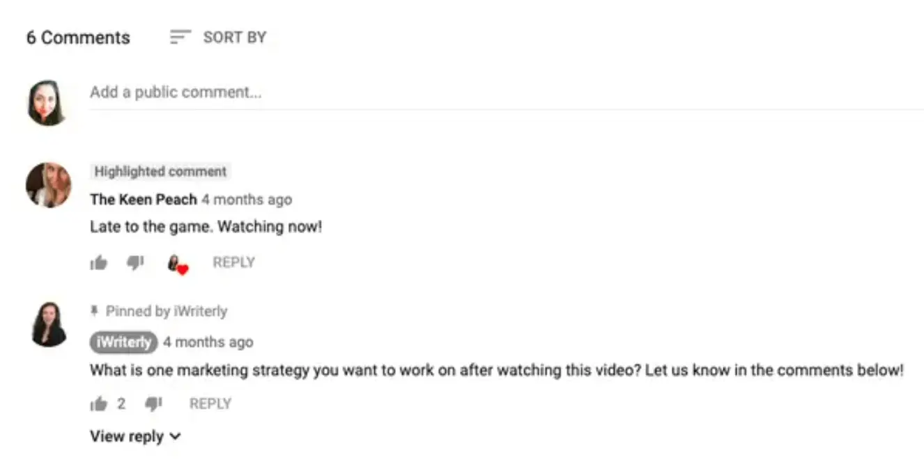 YouTube highlighted comments