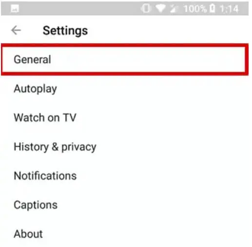 YouTube Settings Menu