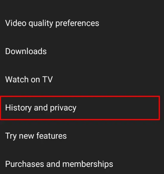History and Privacy settings