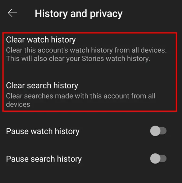 clear watch & search history
