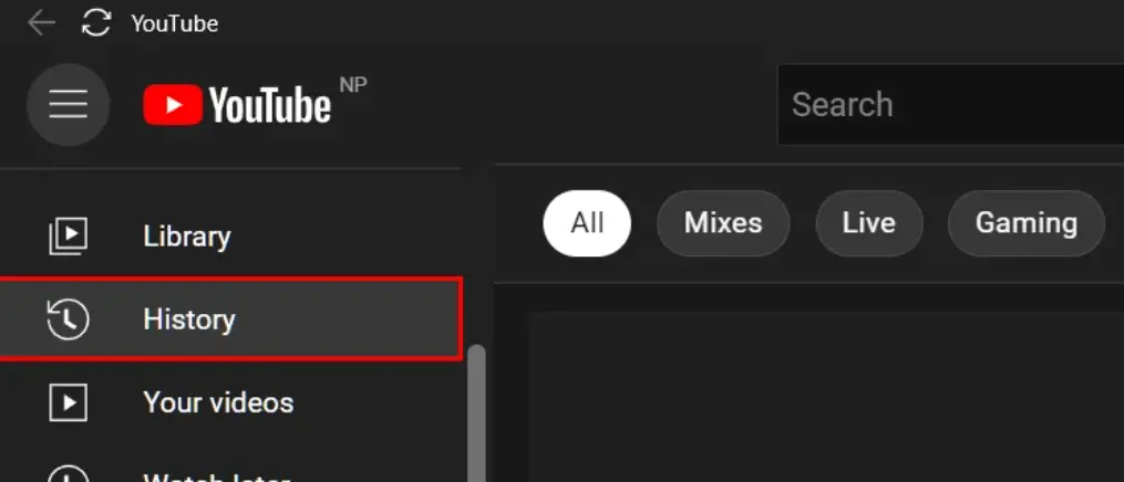 History tab on youtube