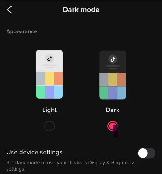 choose the dark or light mode