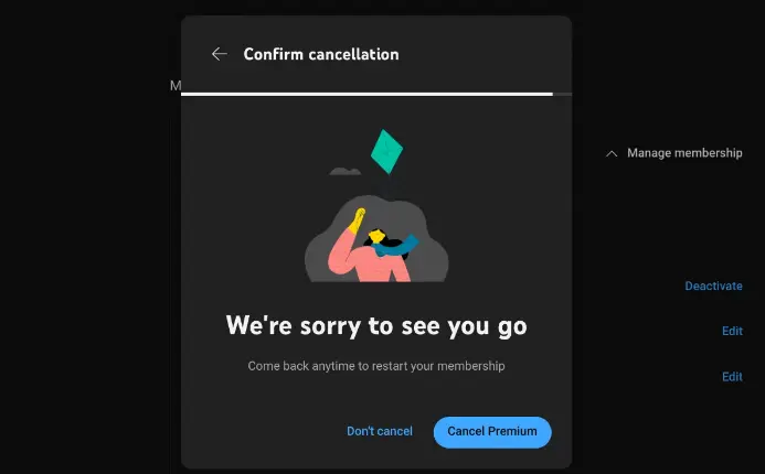 canceling the YouTube Premium Subscription