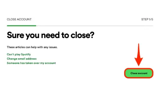 spotify Closing Account section