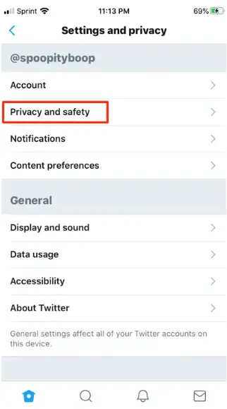 tap on the option Safety and Privacy