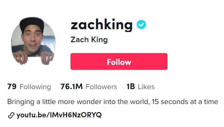 Zach King tiktok profile
